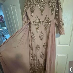 Elegant Embellished modest Pink/gold Dress